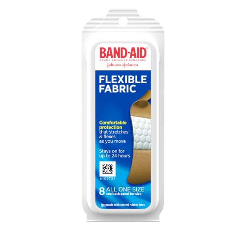 Image of BAND-AID Brand Flexible Fabric Adhesive Bandages, Comfortable Protection & Sterile Wound Care for Minor Cuts, Scrapes & Burns, Travel Size First Aid, Non-Stick Hurt-Free Pad, All One Size, 8 Count
