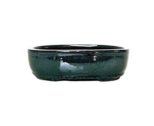 Macetas de cerámica esmaltada para bonsái sin bandejas (verde botella, 18 cm)