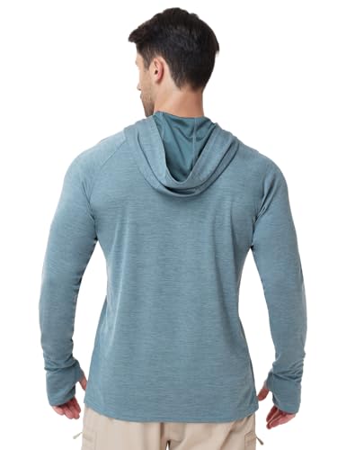 Image of Mens Long Sleeve Athletic Hoodie Sun Protection Gym Workout Shirt for Hiking Running Fishing
