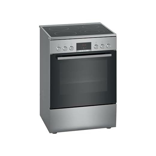 Bosch HKR39C250 Serie 4 Freistehender Elektroherd / A / 60 cm / Edelstahl / Klapptür / LED-Display / 3D Heißluft / EcoClean Direct / Glaskeramik / erweiterbare Kochzone