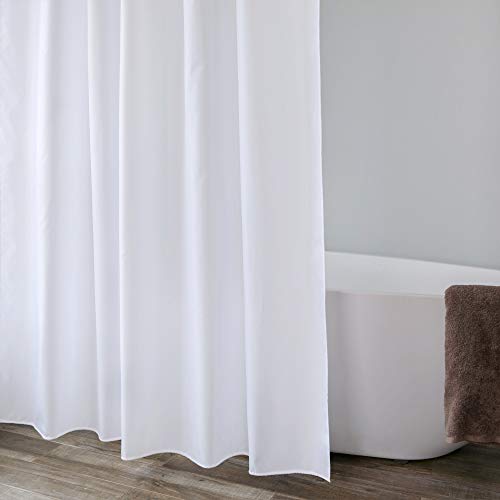 Aoohome 72X66 Inch Short Shower Curtain Liner, Fabric Solid Color Shower Curtin With Hooks, Reinforced Grommets, Weighted Hem, Waterproof, White, 72 Width By 66 Height Inch #TOP3