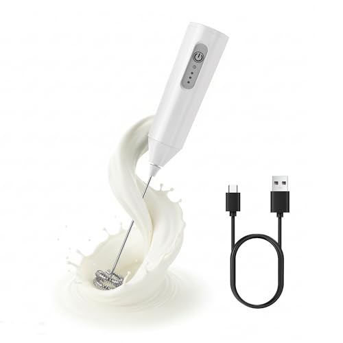 Puraville Espumador de leche recargable de mano, batidor eléctrico de 3 velocidades con soporte, carga tipo C, sin BPA, para café, latte, capuchino, huevo, crema, blanco