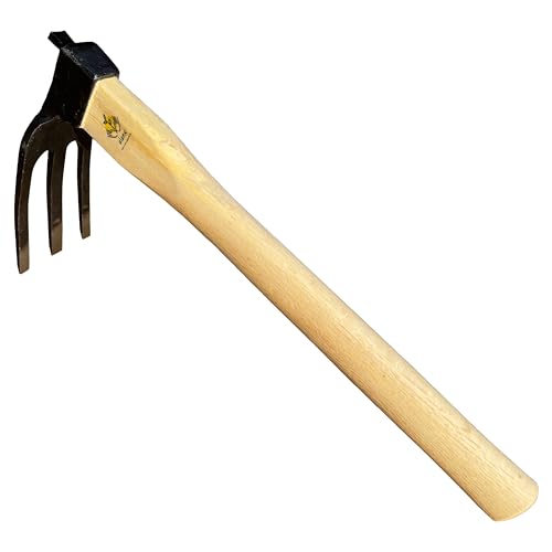 Motoculteur de jardin 35,6 cm, 3 dents, outil de jardin robuste, sans soudure, poignée en bois de chêne, pour creuser, préparer le sol, hacher les racines et le sol dur et d'autres tâches de jardinage