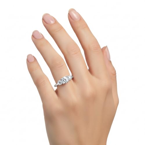 Image of Choose Your Gemstone Classic Three Stone Ring 925 Sterling Silver Round Shape 3 Stone Engagement Rings Everyday Jewelry Wedding Jewelry Handmade Gifts for Wife US Size 4 to 12
