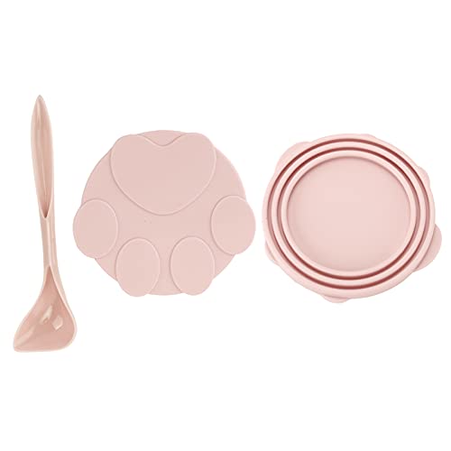 Atyhao Haustier Dosen Abdeckungen, Universal Silikon Tier futter Dosen Deckel Silikon Dichtung deckel mit Löffel für Hunde und Katzen futter[Rosa] Nassfutter
