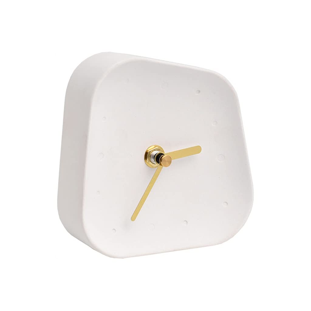 HRWLY Home Decoration Accessories Geometry Shaped Cement Table Clock Desktop Mute Concrete Small Desk(A)