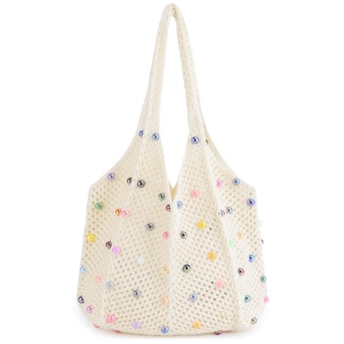 Image of Crochet Tote Bag for Women Mesh Summer Beach Bag Large Knitted Bag Woven Shoulder Handbag Vacation Aesthetic Hobo Bag Travel