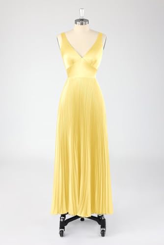 Satin Bridesmaid Dresses for Women V-Neck A-Line Pleated Spaghetti Straps Tea Length Wedding Guest Dress3