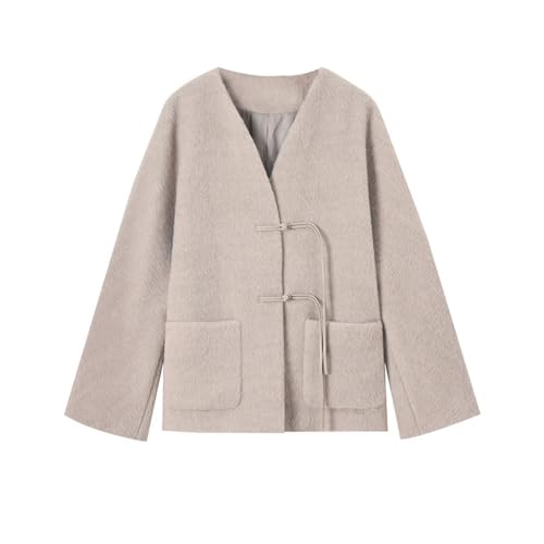Manteau de chinois à pompon veste en laine fine col en v pour look automne unique