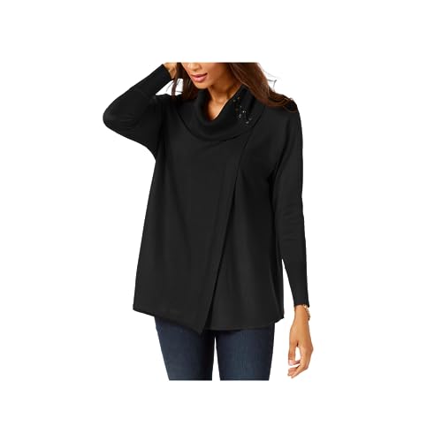 JM Womens Faux-Wrap Cowl-Neck Sweater