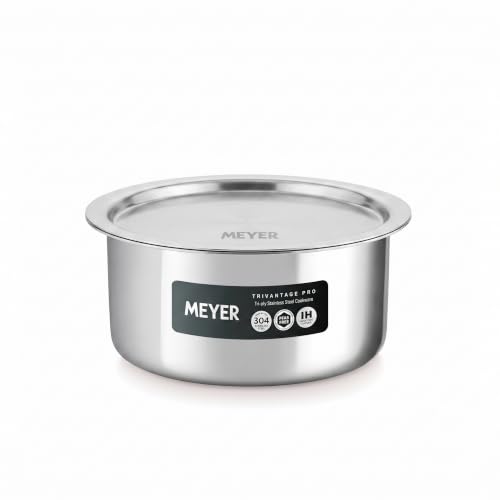 Image of Meyer Triply Stainless Steel Tope with SS 304 Lid | Healthy, Non Toxic | Extended Grip | Bhagona | Tapeli | Patila | for Boiling Milk /Water | 20 CM /3.1 litres Capacity | 10 Year Warranty | Silver