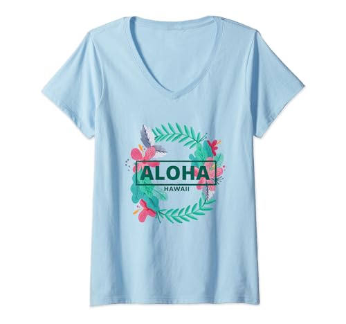 Femme Aloha Hawaii - Hibiscus Flowers - Aesthetic Design - Classic T-Shirt avec Col en V