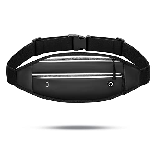 Vzzeport Sport Gürteltasche, wasserdichte Bauchtasche mit Doppelten Reißerschlüsse Multifunktionale Laufgürtel für Damen und Herren/Reise Camping Wandern Fitness Fahrrad Laufen, Schwarz Cover