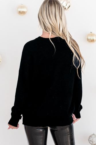 Women's Black Tinsel Merry and Bright Graphic Christmas Sweater2