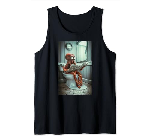 Photo de Pieuvre lisant le journal dans la salle de bain drôle design humour Débardeur