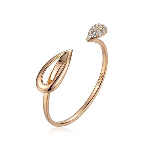 AMDXD Anillos Mujer Oro 18K, Anillos Mujer San Valentin Hueco Hoja Diamante 0.052ct, Oro Rosa, Tamaño 6,75 (Perímetro: 47mm)