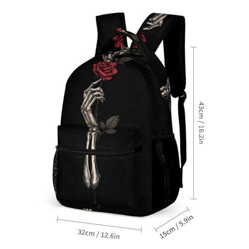 Skull Bones Hand Roses Backpack Shoulder Bags Lunch Bag Pencil Case Box 3 Set Daypack Cute2