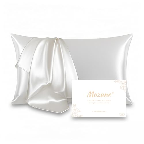 100% Double-Sided Silk Pillowcase 22 Momme 6A Washable Hidden Zipper Prevents Hair Frizz Antibacterial and Anti-Static Suitable for Sensitive Skin (White 1PC 51x66cm20 26)