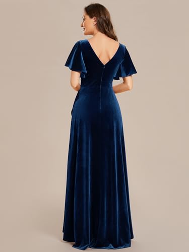 Ever-Pretty Women's Velvet Ruffle Sleeve V-Neck Wrap Waist Maxi Dress High Low Wedding Guest Dresses 020412