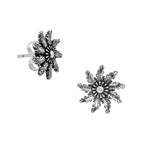 Pendientes Flor del Sol Vasco de 12mm y cierre de presión - Típica Flor vasca de estilo etnico y poderoso amuleto en plata - Se envía en una cajita ecológica para regalar