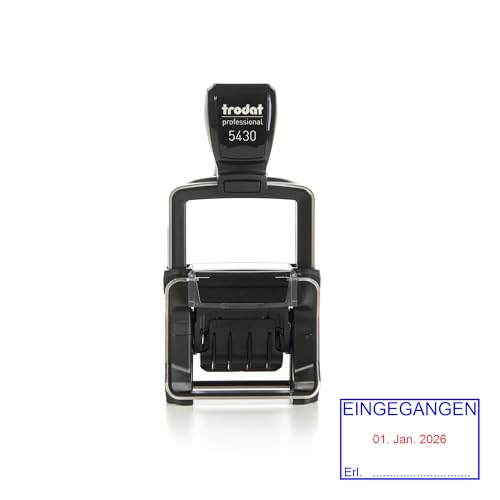Trodat Professional 5430 Datumstempel – Eingangsstempel mit Datum und Text „EINGEGANGEN“ – 2-farbiges Stempelkissen blau/rot – robuster Büro-Datumsstempel