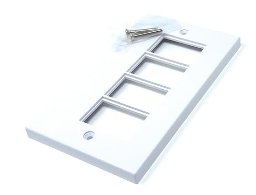 Euro Module Wall Plate Faceplate Frame with Screws - Compatible with Standard Euro UK Modules (Dual Gang 4 Port)
