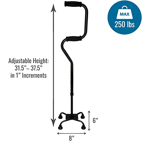 HealthSmart Quad Walking Cane, Sit To Stand Walker, Adjustable Canes for Men, Canes for Women, FSA HSA Eligible with Quad Base, Foam Handles Quad Cane, Black