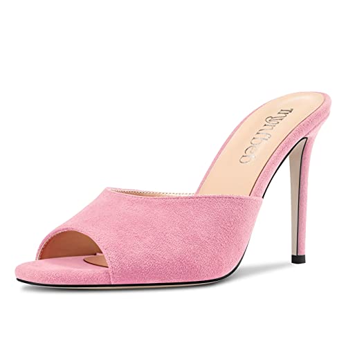 Image of TNYNFBEB Women Stiletto High Heel Peep Open Toe Sandals Slingback Slip-on Wedding Office Cute Basic Classic 3.9 Inches Heels
