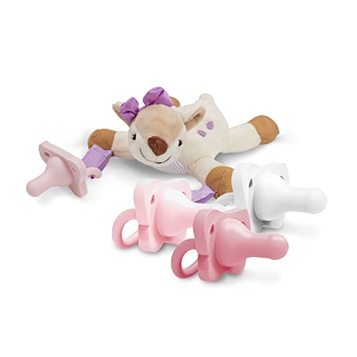 Image of Dr. Brown’s HappyPaci 100% Silicone Baby Pacifier 0-6m, BPA Free 4-Pack with Lovey Soft Plush Animal Teether Holder, Deer