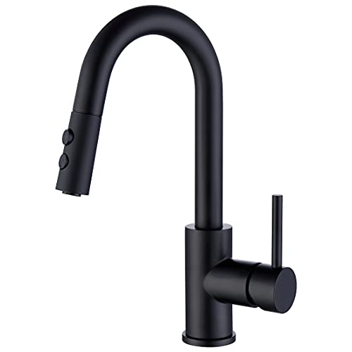 Bar Faucet with Pull Out Sprayer Single Hole Matte Black, JXMMP Single Handle Stainless Steel Bar Sink Faucets with Sprayer, Modern Small Kitchen Sink Faucet with cUPC Supply Hose by JXMMP - Used condition - US$73.86