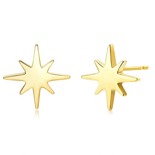 18K Gold Plated Sterling Silver North Star Stud Earrings Gold Earrings