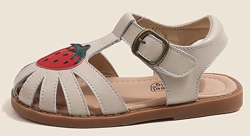 WUIWUIYU Toddlers Little Girls T-Strap Hook&Loop Dress Strawberry Summer Shoes Closed Toe Carrot Sandals3