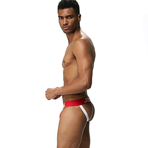 JOCKMAIL Jockstrap Herren Baumwolle Sportunterwäsch Atmungsaktiv Slips Athletic Supporters Sport Unterhosen (DE/NL/SE/PL, Alphanumerisch, M, Regular, Regular, Rot)