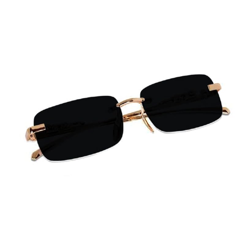 Image of EYELAND Rectangular Sunglasses for Men & Women | UV Protection | Metal Frame | Black | Free Size | TG-BLK