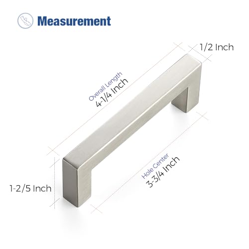 Image of Ravinte 10 Pack Kitchen Brushed Nickel Cabinet Handles 3-3 /4 Inch Hole Center Stainless Steel Square Cabinet Pulls for Dresser Drawer Cupboard Handles with Screwdriver
