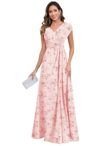 Women's Cap Sleeve Pleated Lace Chiffon Mother of The Bride Dresses Long Ruffle A Line Formal Evening Dresses