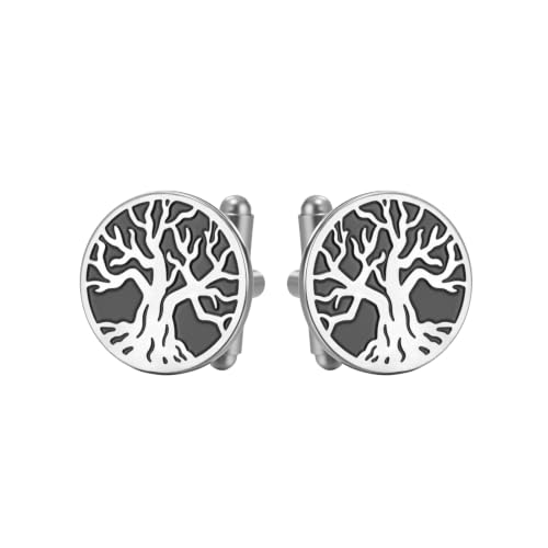 Image of Tree of Life Cufflinks Stainless Steel Men's Cufflinks for Wedding Business