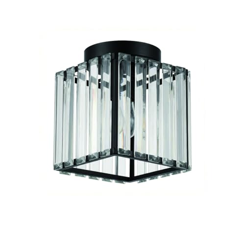 Crystal Ceiling Light Fixture, Modern Semi Flush Mount Ceiling Light, Square Crystal Chandelier for Kitchen Bedroom Bathroom Entryway Black (Bulb not Included)