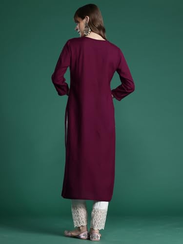 Image of INDO ERA Women's Viscose Rayon Straight Fit Embroide Straight Kurta (KT5WN10032)