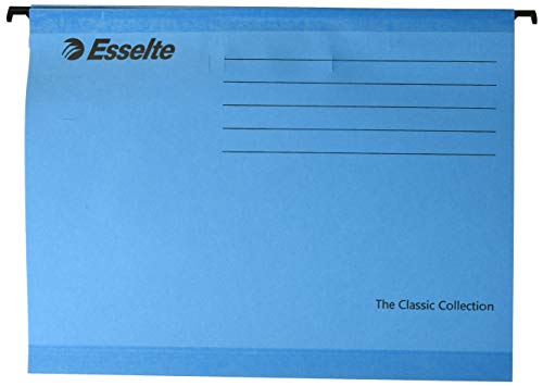 Esselte Carpeta colgante, Tamaño A4, Cartón kraft reciclado, Visor de plástico transparente, Azul, Classic, 90311, Caja de 25