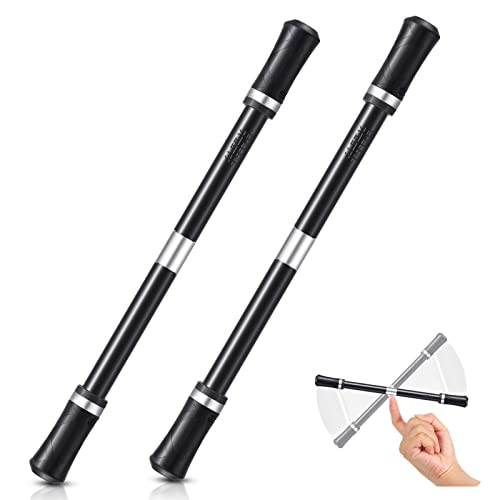 2 Bolígrafos Giratorios de Juegos Mod de Giro con Tutorial, Bolígrafo Giratorio con Dedos sin Recarga de Bolígrafo, Juguetes de Entrenamiento Cerebral de Aliviar Estrés (Negro y Plata)