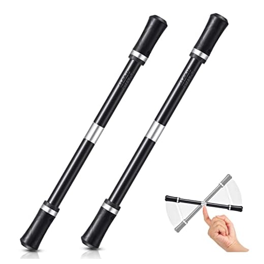 2 Bolígrafos Giratorios de Juegos Mod de Giro con Tutorial, Bolígrafo Giratorio con Dedos sin Recarga de Bolígrafo, Juguetes de Entrenamiento Cerebral de Aliviar Estrés (Negro y Plata)
