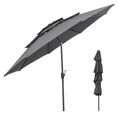 GOPLUS Parasol de Jardin Exterieur, Grand Parasol Inclinable 3M avec 30° Angle Réglable, Protection Solaire, Toit Triplé Ventilé, Manivelle, pour Terrasse,...