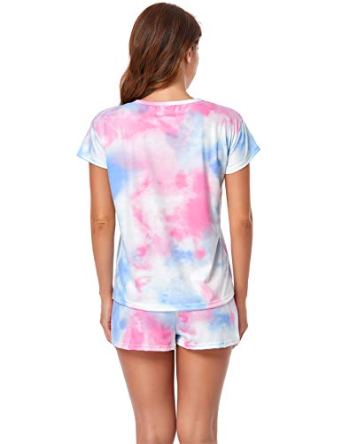 Image of VENTELAN Pajama Set For Women Cute PJS Summer Short Sleeve Shorts Sleepwear