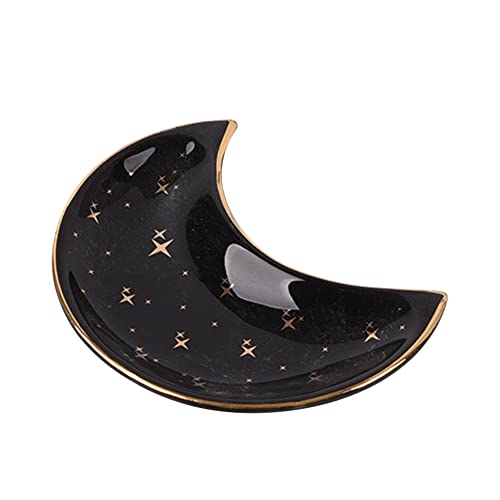 Bandeja decorativa de cerámica para joyas, diseño de luna pequeña, bandeja de acento moderna para tocador, para organizar aretes, collares, pulseras