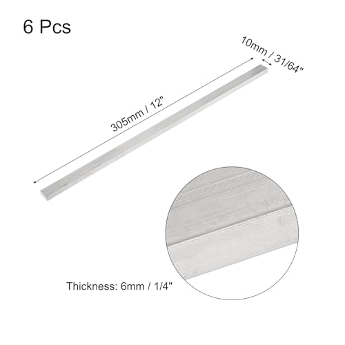 Image of MECCANIXITY 6 Pcs Square Aluminum Flat Bar, 15 /64 inch (6mm) Thick x 25 /64 inch (10mm) Width x 12 inch (305mm) Long 6061 Aluminum Flat Plate Solid New Mill Stock Silver for Industrial Building
