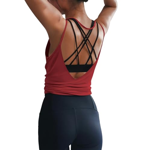 Image of LEXISLOVE Womens Workout Shirts Sexy Open Back Activewear Workout Clothes Sports Yoga Tank Tops