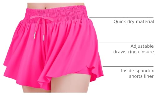 Image of JOCMIC Girls Flowy Shorts, 2 in 1 Preppy Butterfly Shorts with Spandex Liner for Cheer Athletic Gym Teens Casual Clothes