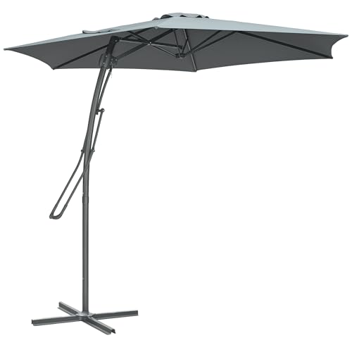 Outsunny Parasol déporté - Diamètre : 293 cm - Avec levier latéral - Base croisée - Protection contre le vent - Imperméable - Parasol de marché -...