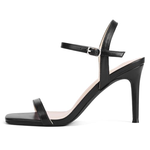 GENSHUO Women’s Strappy High Heeled Sandals 3 Inch Square Open Toe Stiletto Heels Slingback Shoes with Ankle Strap for Wedding Party Chic and Sexy2